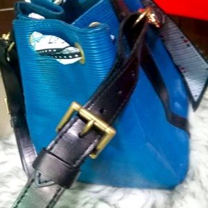 Petit Noe Epi Blue Leather Shoulder Bag